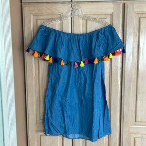 Forever 21 chambray denim dress with colorful tassels